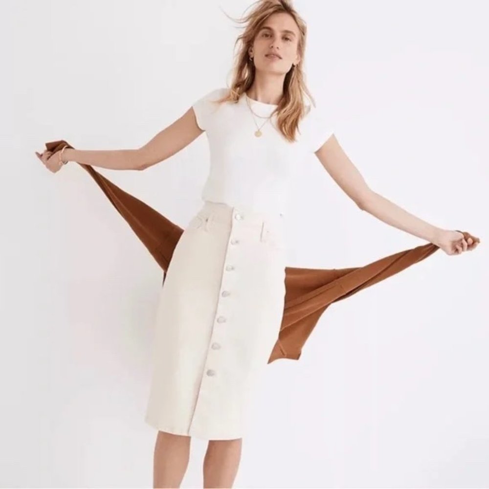 Madewell button front denim midi skirt white NWT 28
